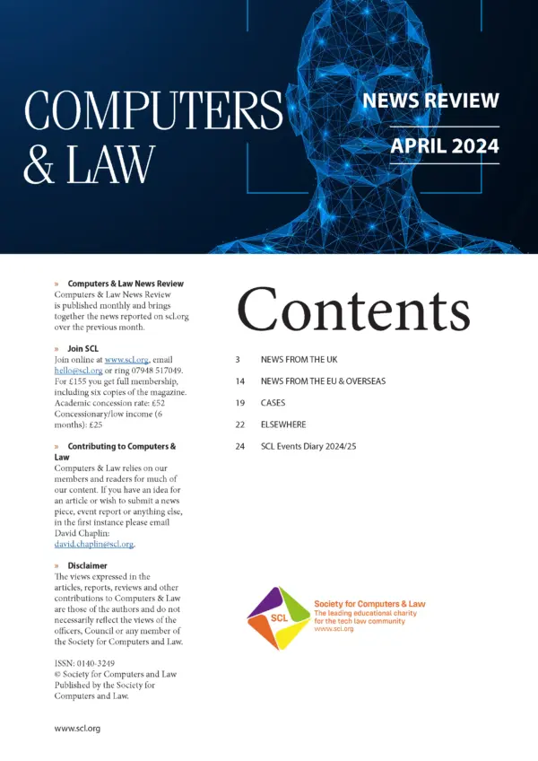 front page of Computers & Law News Review April 2024