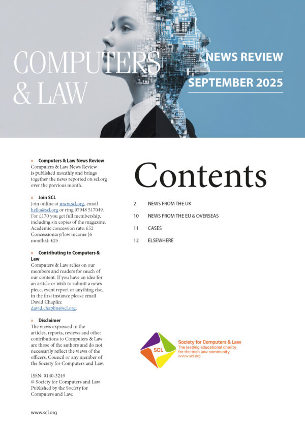 front page of computers and law news review september 2025